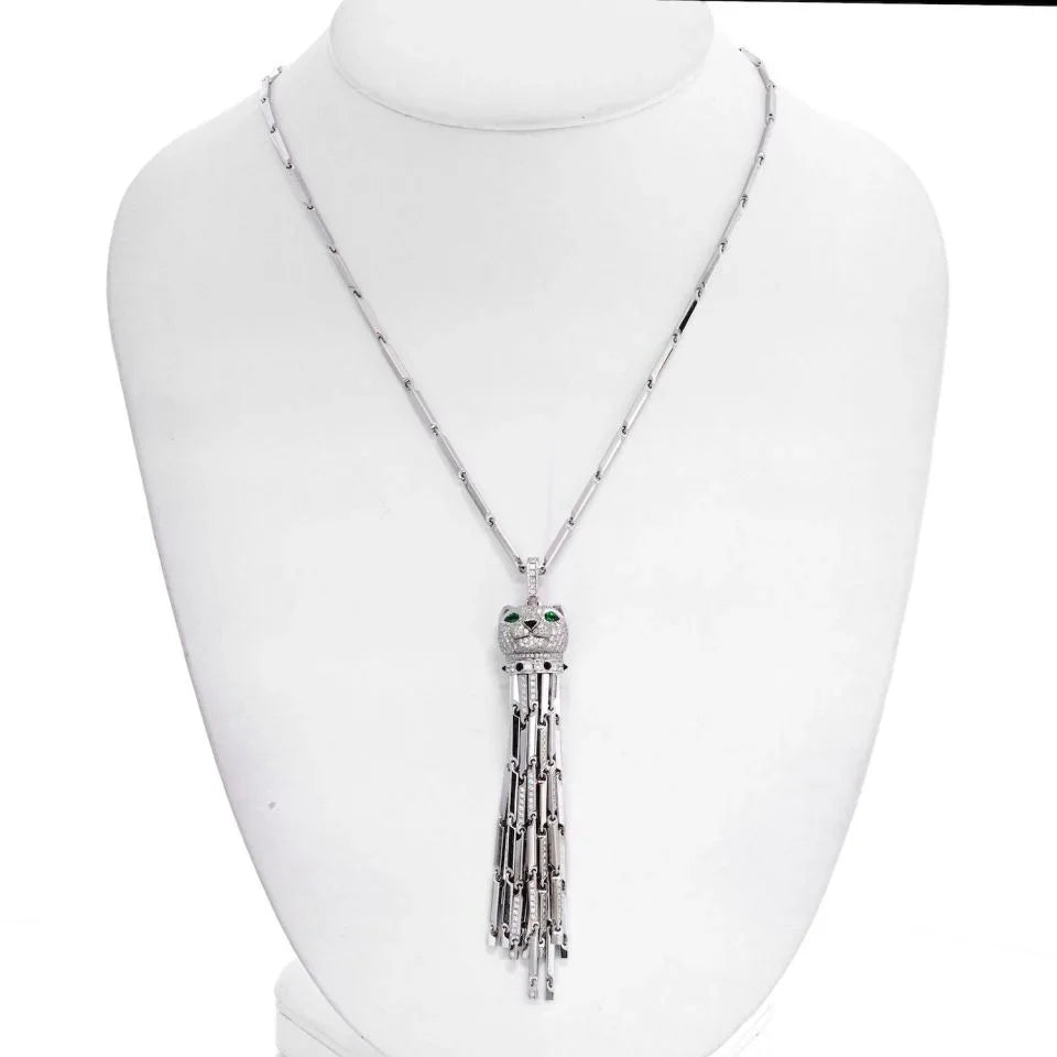 Cartier 18K White Gold Diamond Panthere Tassel Pendant On A Cartier Chain Necklace — Laura Milman New York