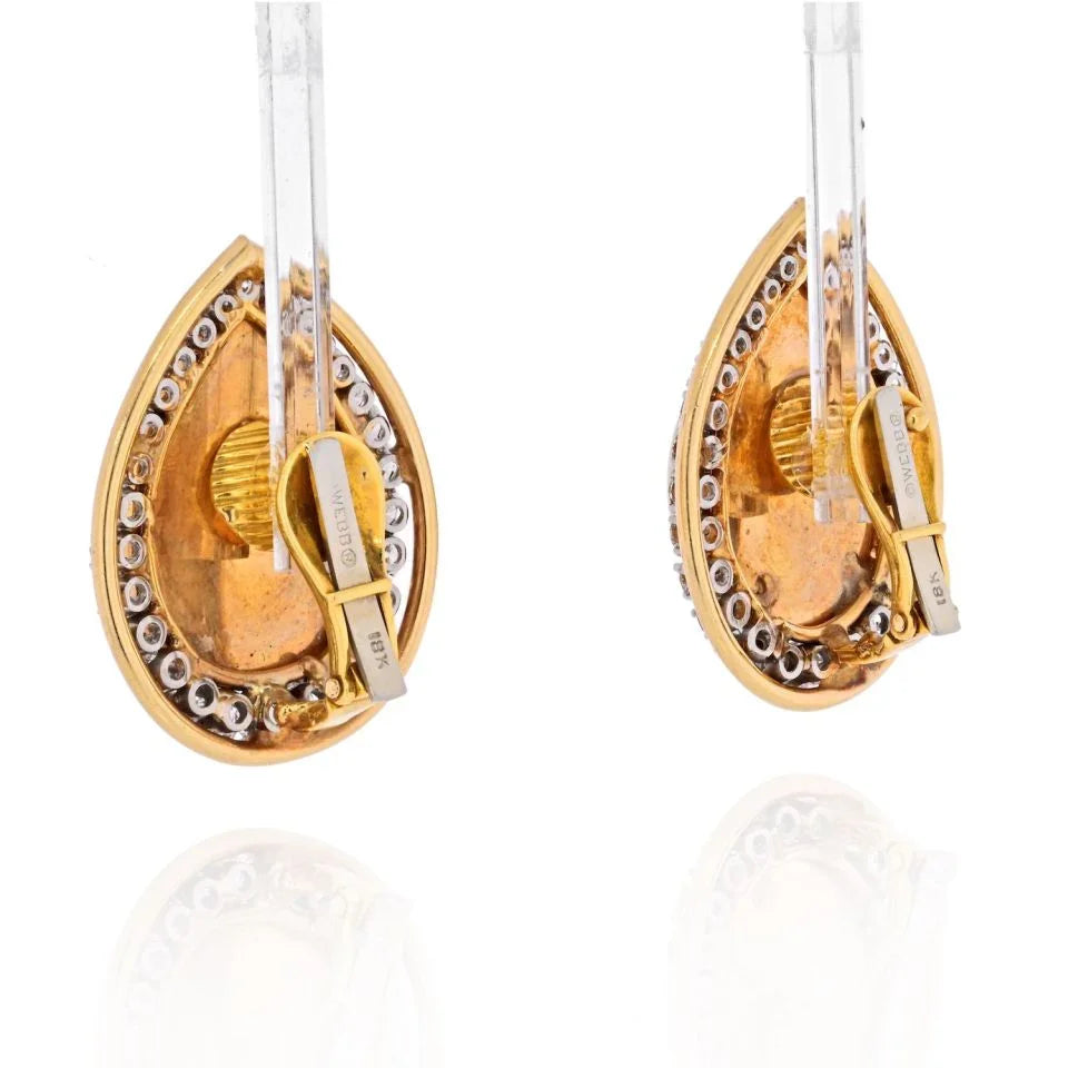 David Webb 18K Yellow Gold Carvd Coral Diamond Pear Drop Clip Earrings — view 3 — Laura Milman New York