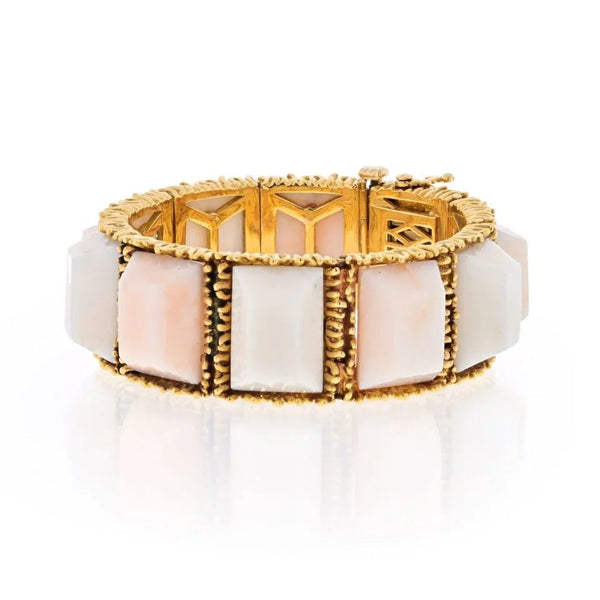Tiffany & Co. 18K Yellow Gold Light Pink Coral Textured Semi Flex Vintage Bracelet