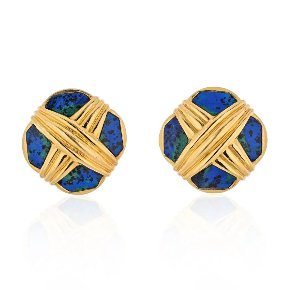 David Webb Platinum & 18K Yellow Gold Azurmalachite Earrings — Laura Milman New York