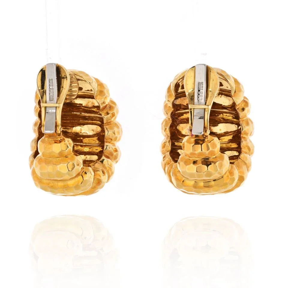 David Webb 18K Yellow Gold Hammered Finish Jumbo Shrimp Earrings — view 4 — Laura Milman New York