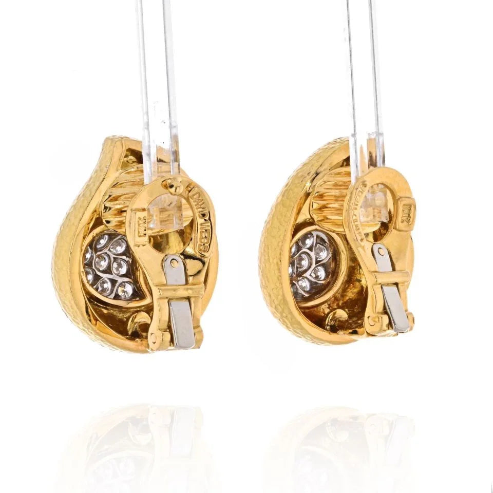 David Webb Platinum & 18K Yellow Gold Paisley Diamond Earrings — view 3 — Laura Milman New York