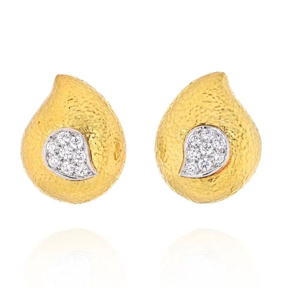 David Webb Platinum & 18K Yellow Gold Paisley Diamond Earrings — Laura Milman New York
