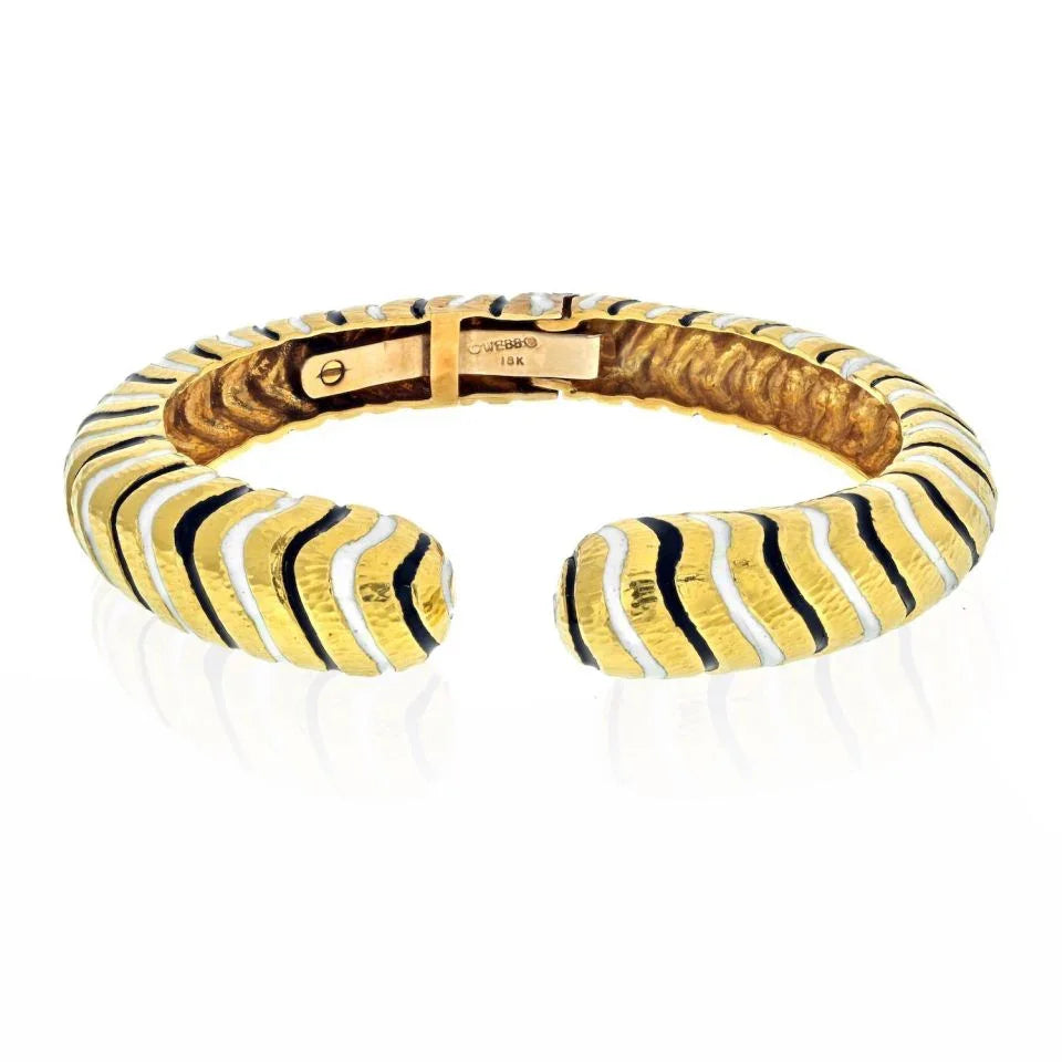 David Webb Platinum & 18K Yellow Gold Black And White Enamel Bangle Bracelet — Laura Milman New York