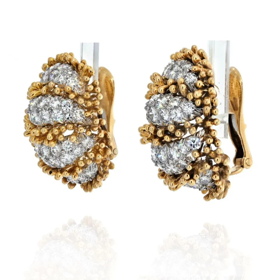 David Webb Platinum & 18K Yellow Gold Diamond Oval Clip On Earrings — view 2 — Laura Milman New York
