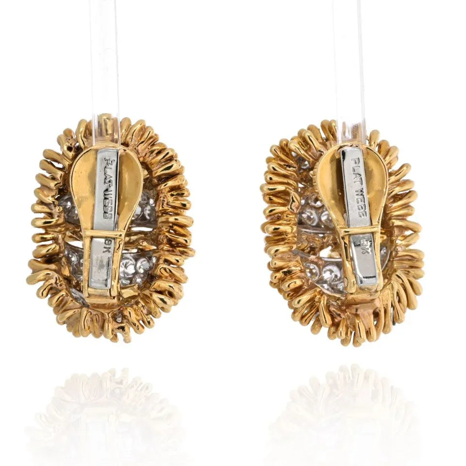 David Webb Platinum & 18K Yellow Gold Diamond Oval Clip On Earrings — view 4 — Laura Milman New York