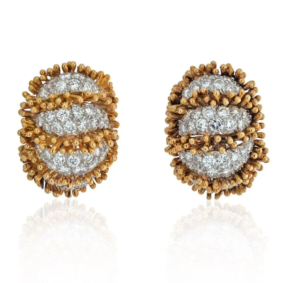David Webb Platinum & 18K Yellow Gold Diamond Oval Clip On Earrings — Laura Milman New York