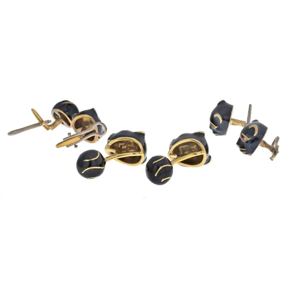 David Webb Yellow Gold Black Panther Mens Suit Set Cuff Links — view 4 — Laura Milman New York