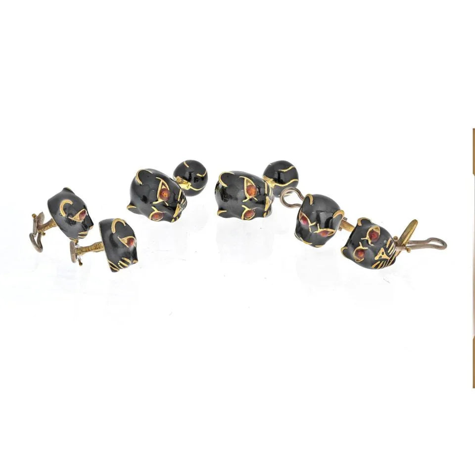 David Webb Yellow Gold Black Panther Mens Suit Set Cuff Links — Laura Milman New York