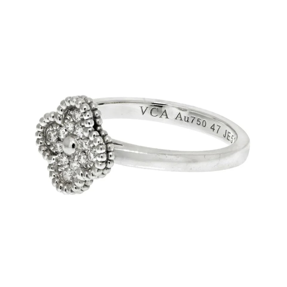 Pre-Owned Van Cleef & Arpels 18K White Gold Sweet Alhambra Diamond Size 47 Ring view 2 - Van Cleef & Arpels — Laura Milman New York