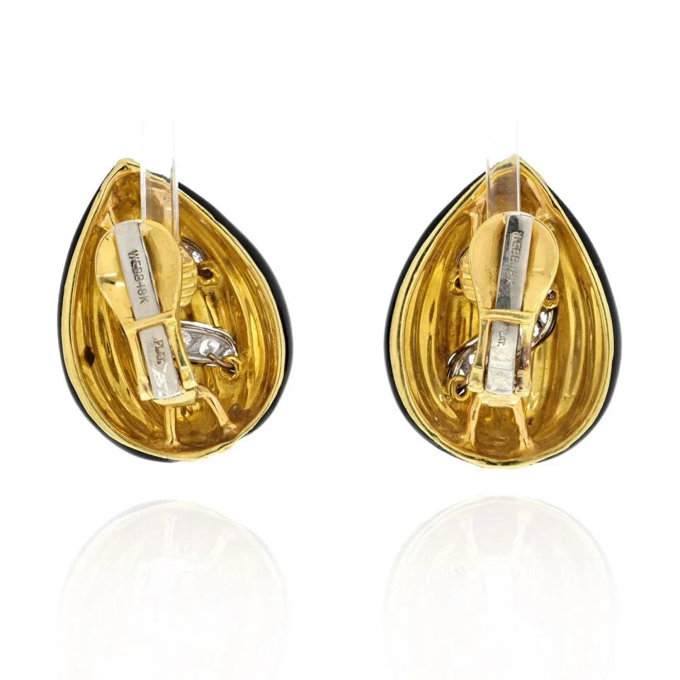 David Webb 18K Yellow Gold Black Enamel And Diamond Tear Drop Earrings — view 4 — Laura Milman New York