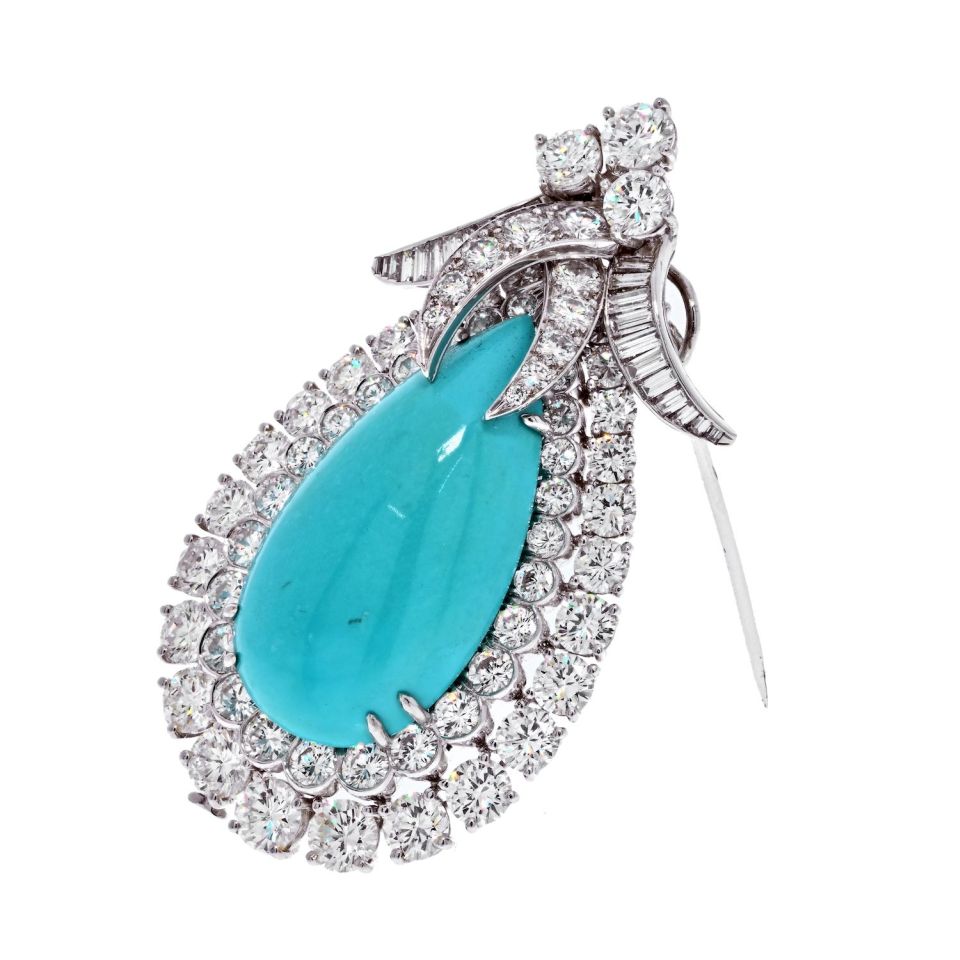 David Webb Turquoise Platinum Turquoise And Diamond Necklace — view 5 — Laura Milman New York