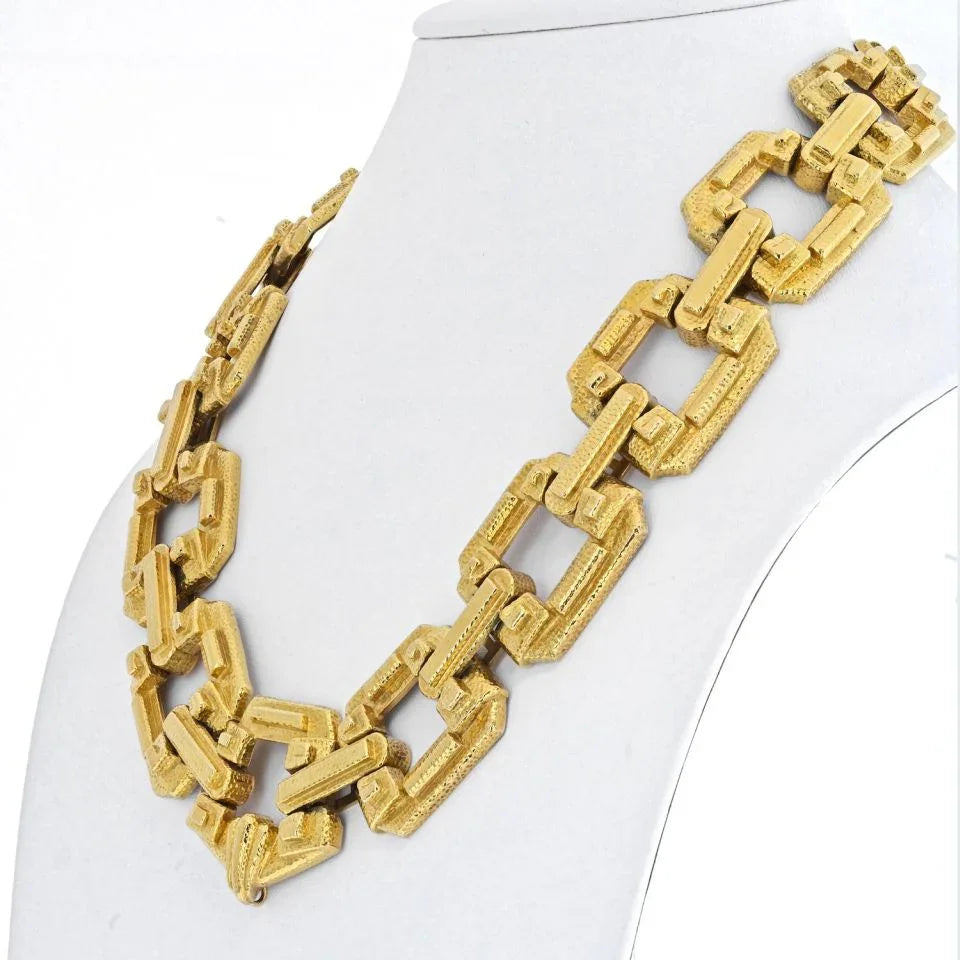 David Webb Platinum & 18K Yellow Gold Large Ancient World Open Link Necklace — view 2 — Laura Milman New York