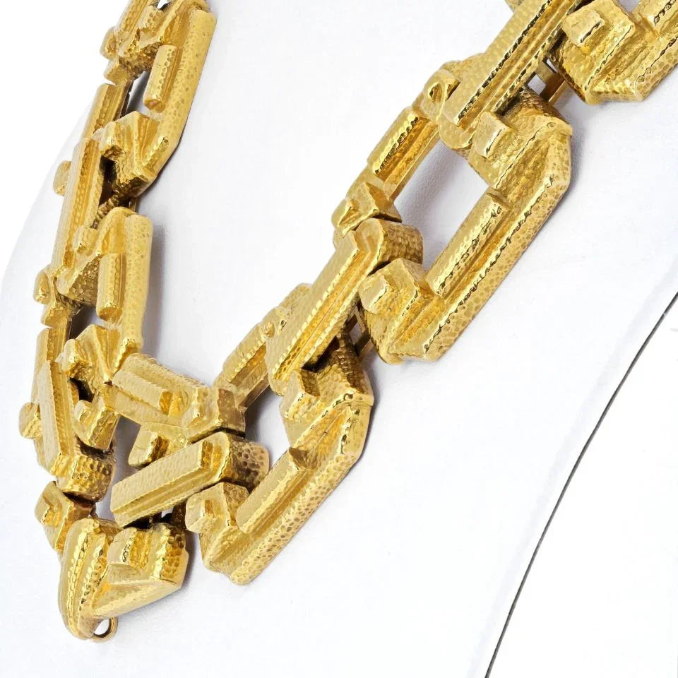 David Webb Platinum & 18K Yellow Gold Large Ancient World Open Link Necklace — view 4 — Laura Milman New York
