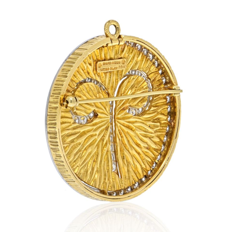David Webb Platinum & 18K Yellow Gold Zodiac Aries Large Pendant — view 3 — Laura Milman New York