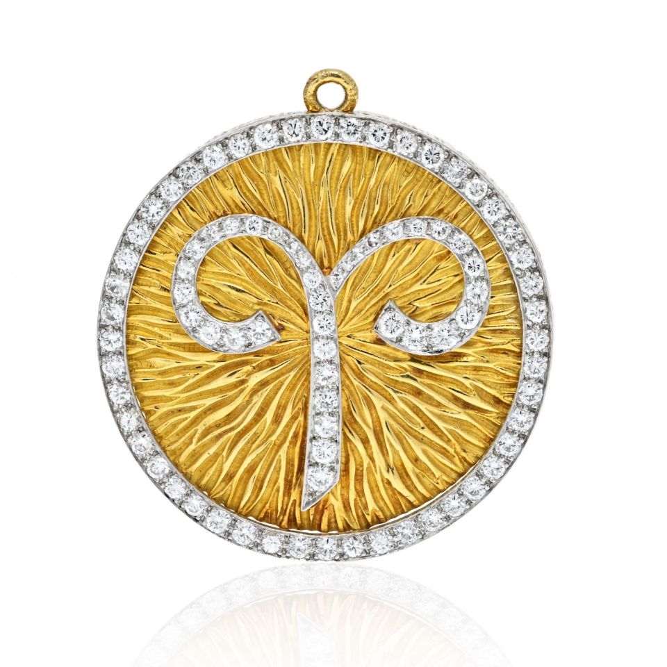David Webb Platinum & 18K Yellow Gold Zodiac Aries Large Pendant — Laura Milman New York