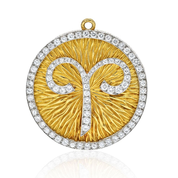 David Webb Platinum & 18K Yellow Gold Zodiac Aries Large Pendant