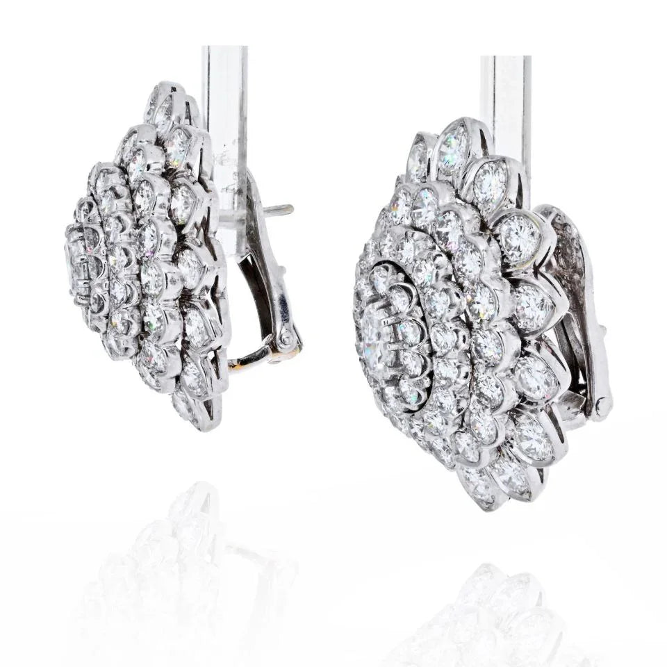 David Webb Platinum & 18K White Gold Oval And Round Cut Diamond Cluster Earrings — view 2 — Laura Milman New York