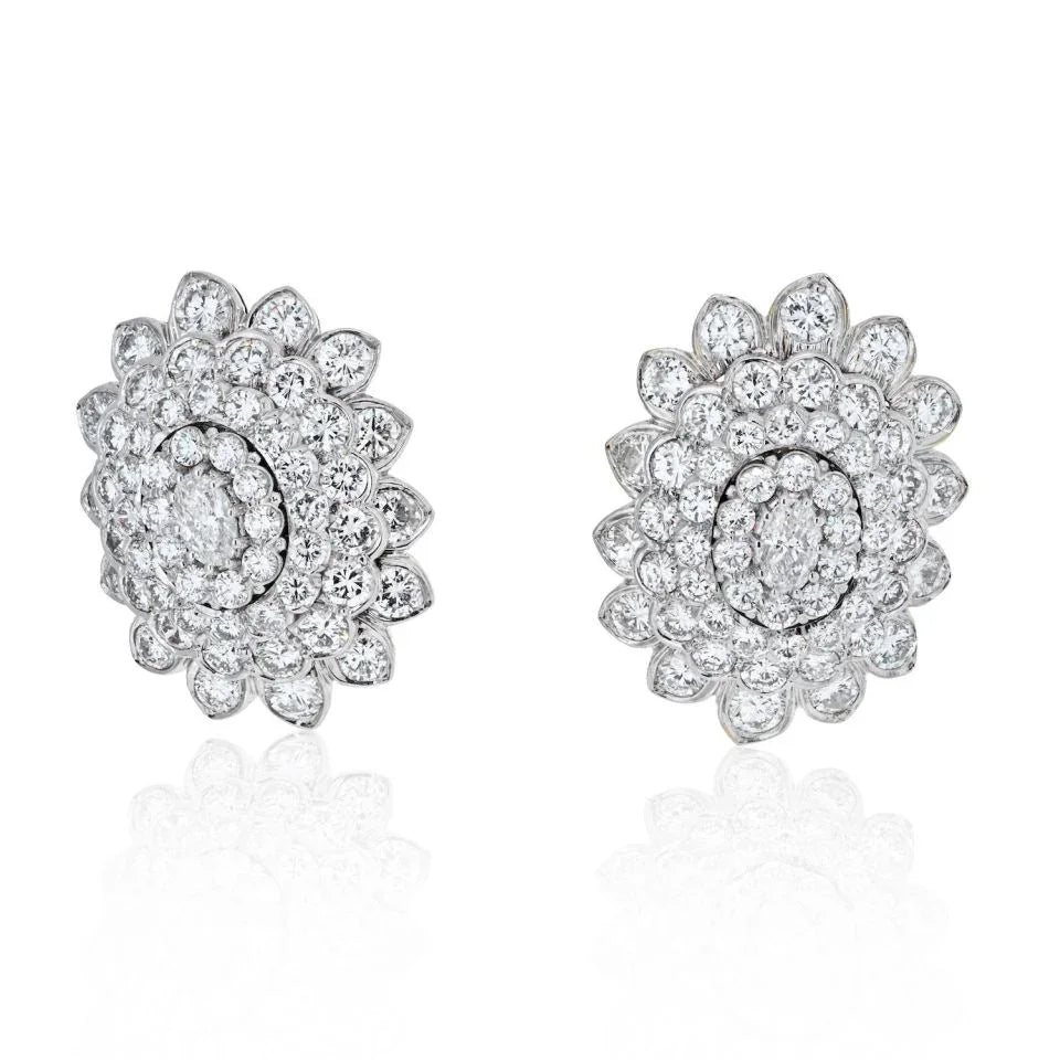 David Webb Platinum & 18K White Gold Oval And Round Cut Diamond Cluster Earrings — Laura Milman New York