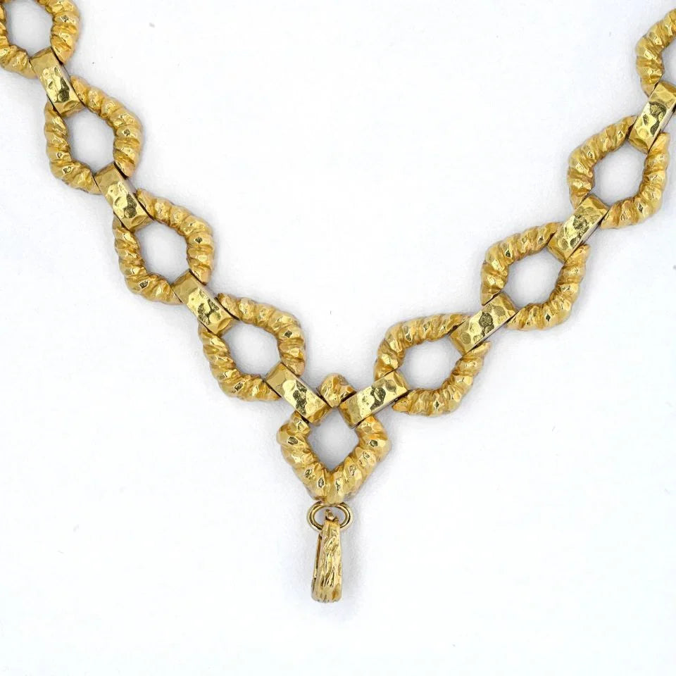David Webb Platinum & 18K Yellow Gold Hammered Link Twist Chain Necklace — view 3 — Laura Milman New York