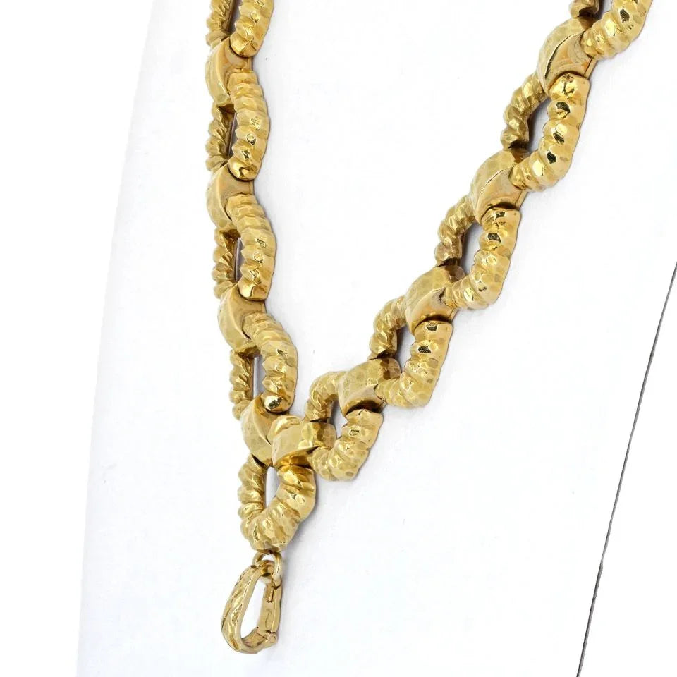 David Webb Platinum & 18K Yellow Gold Hammered Link Twist Chain Necklace — view 4 — Laura Milman New York