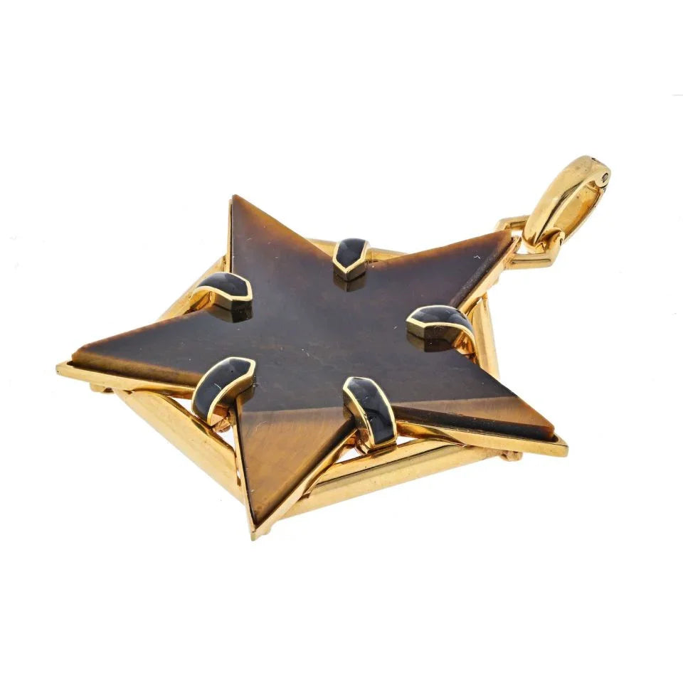 David Webb 18K Yellow Gold Tiger Eye Star Pendant — view 2 — Laura Milman New York