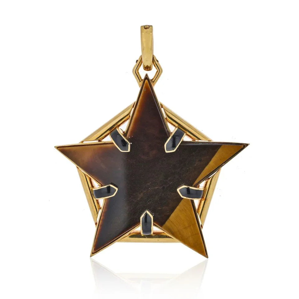 David Webb 18K Yellow Gold Tiger Eye Star Pendant — Laura Milman New York
