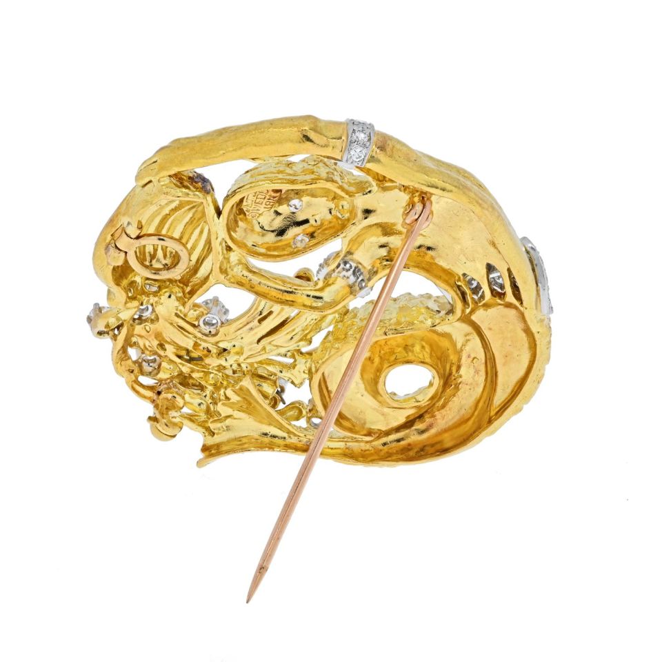 David Webb Platinum & 18K Yellow Gold Zodiac Aquarius Pendant — view 4 — Laura Milman New York