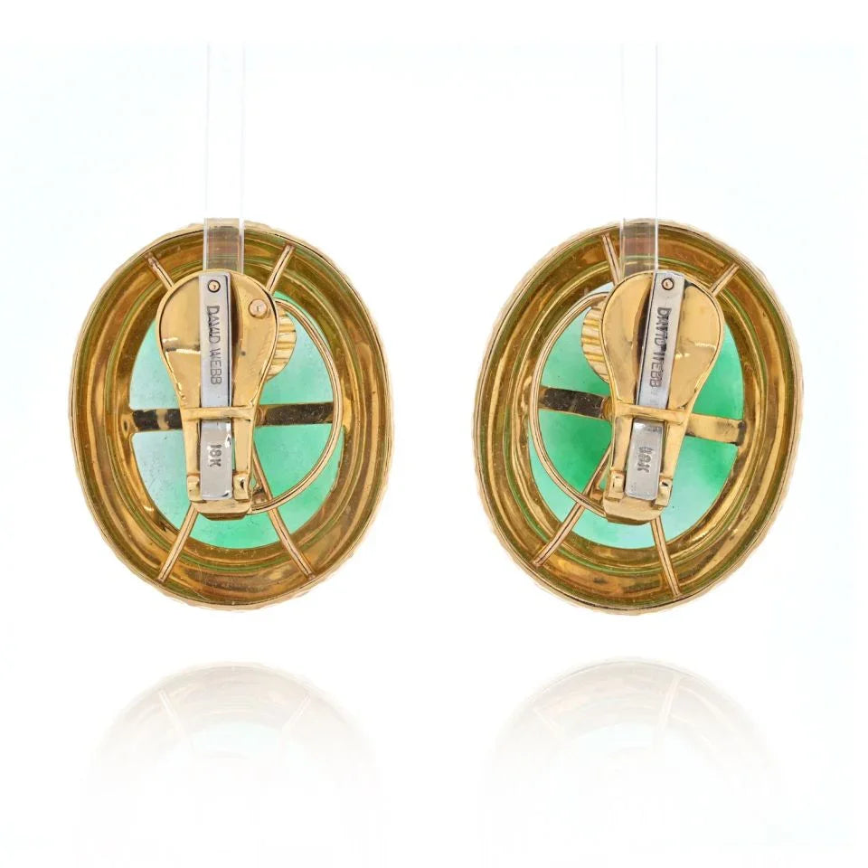 David Webb Platinum & 18K Yellow Gold Large Oversized Jade Ruby Clip On Earrings — view 4 — Laura Milman New York