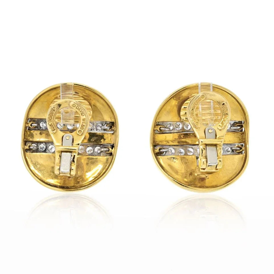 David Webb Platinum & 18K Yellow Gold White Enamel Diamond Metro Collection Earrings — view 4 — Laura Milman New York