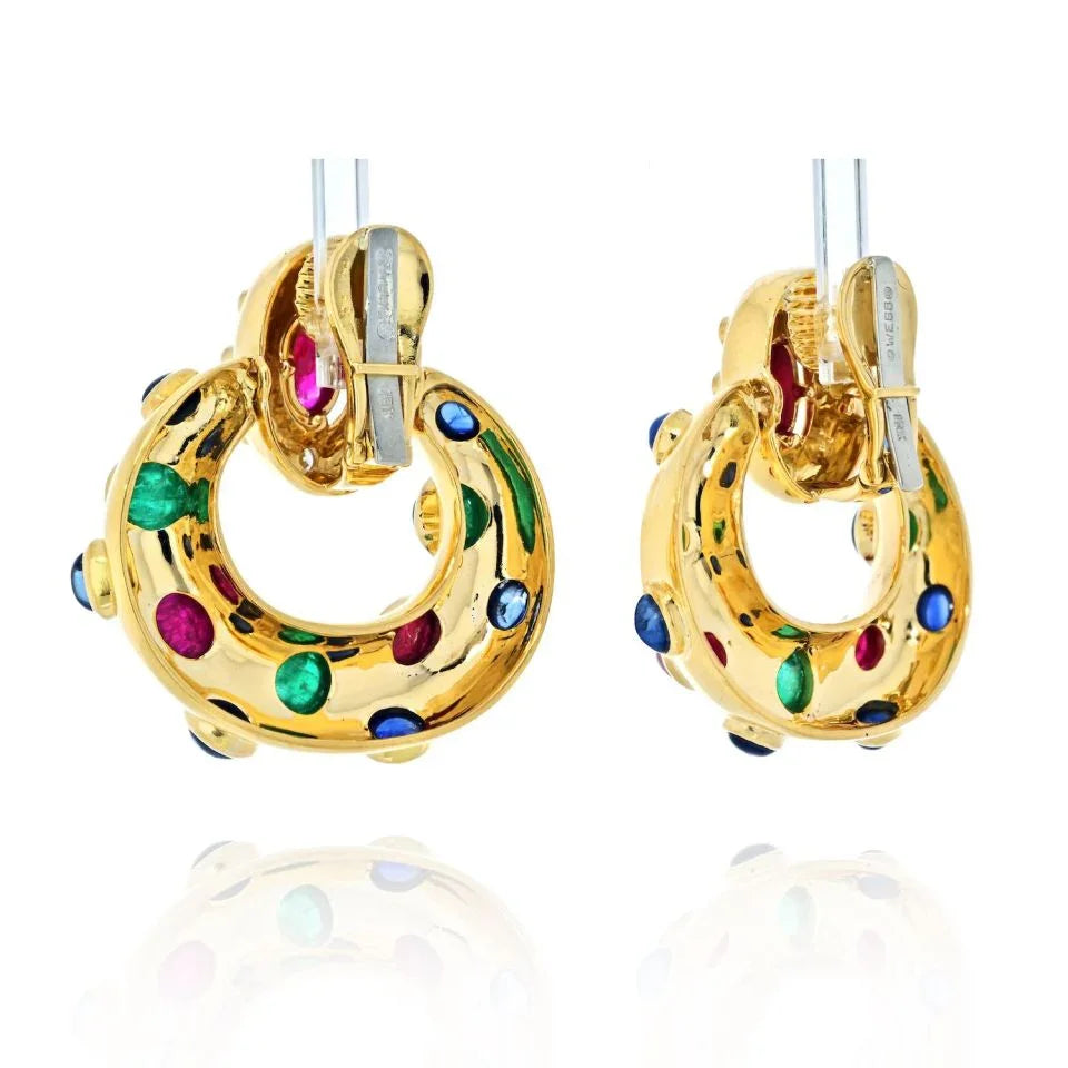 David Webb 18K White Gold Ruby, Emerald And Sapphire Door Knockers Earrings — view 3 — Laura Milman New York