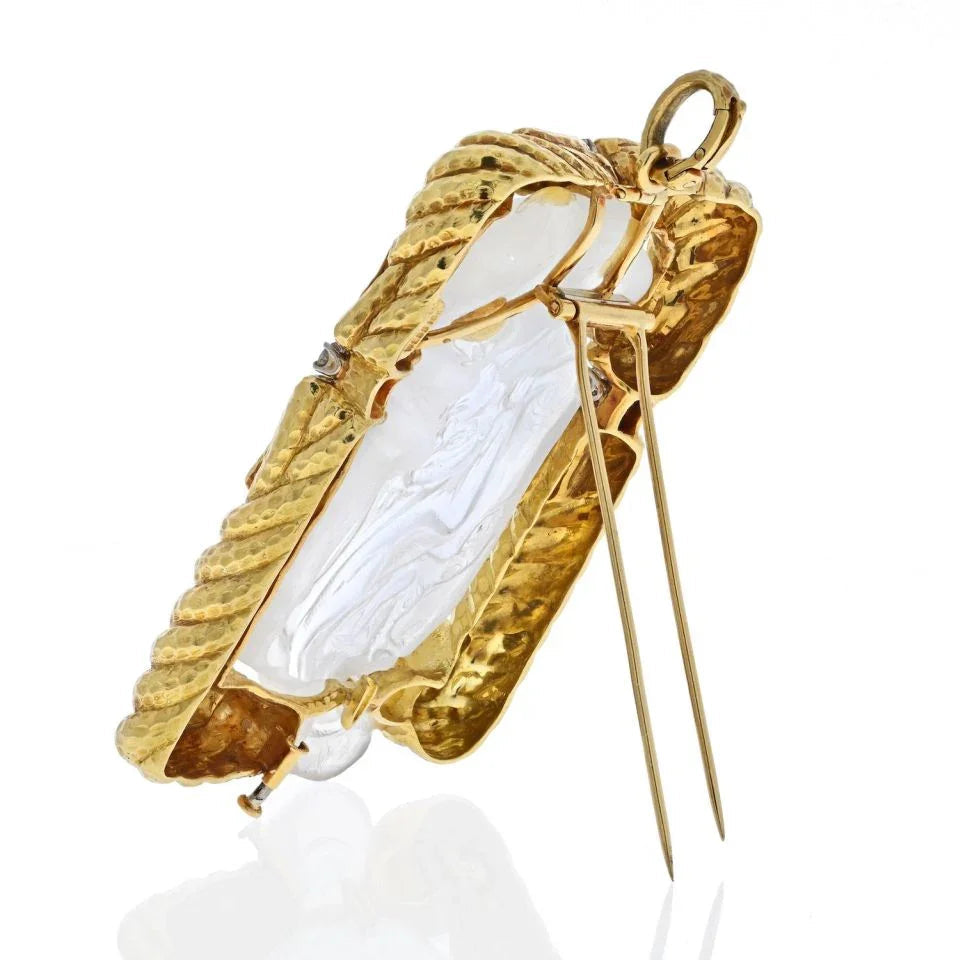 David Webb 18K Yellow Gold Rock Crystal Monkey Pendant — view 3 — Laura Milman New York