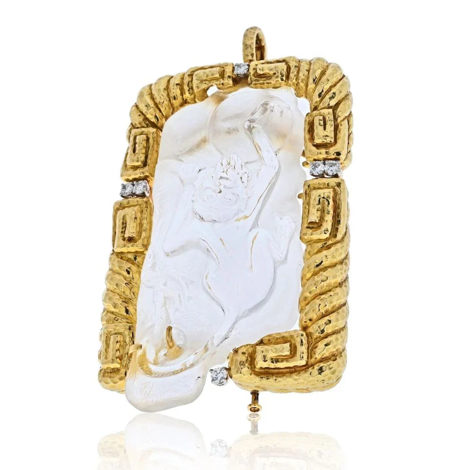 David Webb 18K Yellow Gold Rock Crystal Monkey Pendant — Laura Milman New York