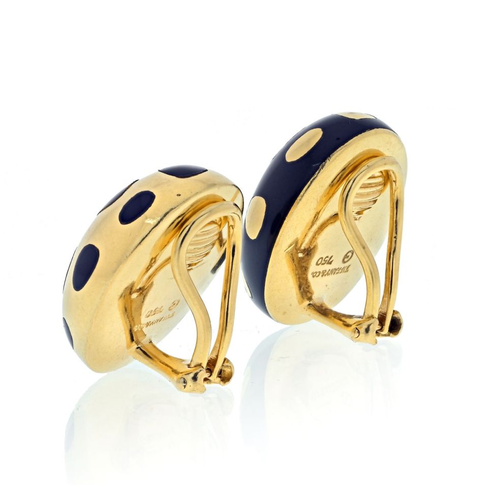 Tiffany Angela Cummings 18K Gold Black Jade Clip Earrings