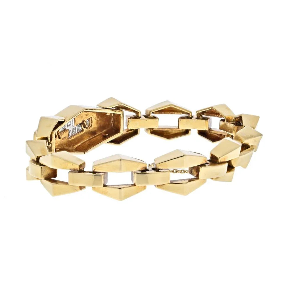 David Webb 18K Yellow Gold Lightning Bolt Modern Link Cubist Design Bracelet — view 3 — Laura Milman New York
