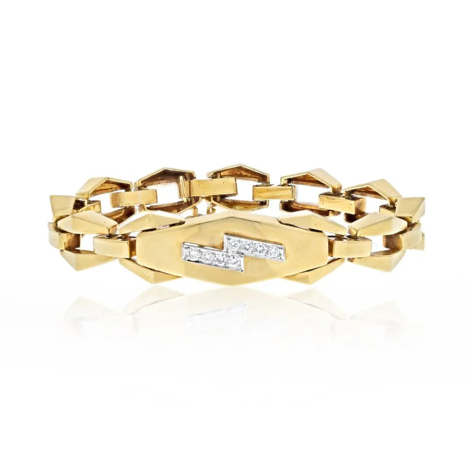 David Webb 18K Yellow Gold Lightning Bolt Modern Link Cubist Design Bracelet — Laura Milman New York