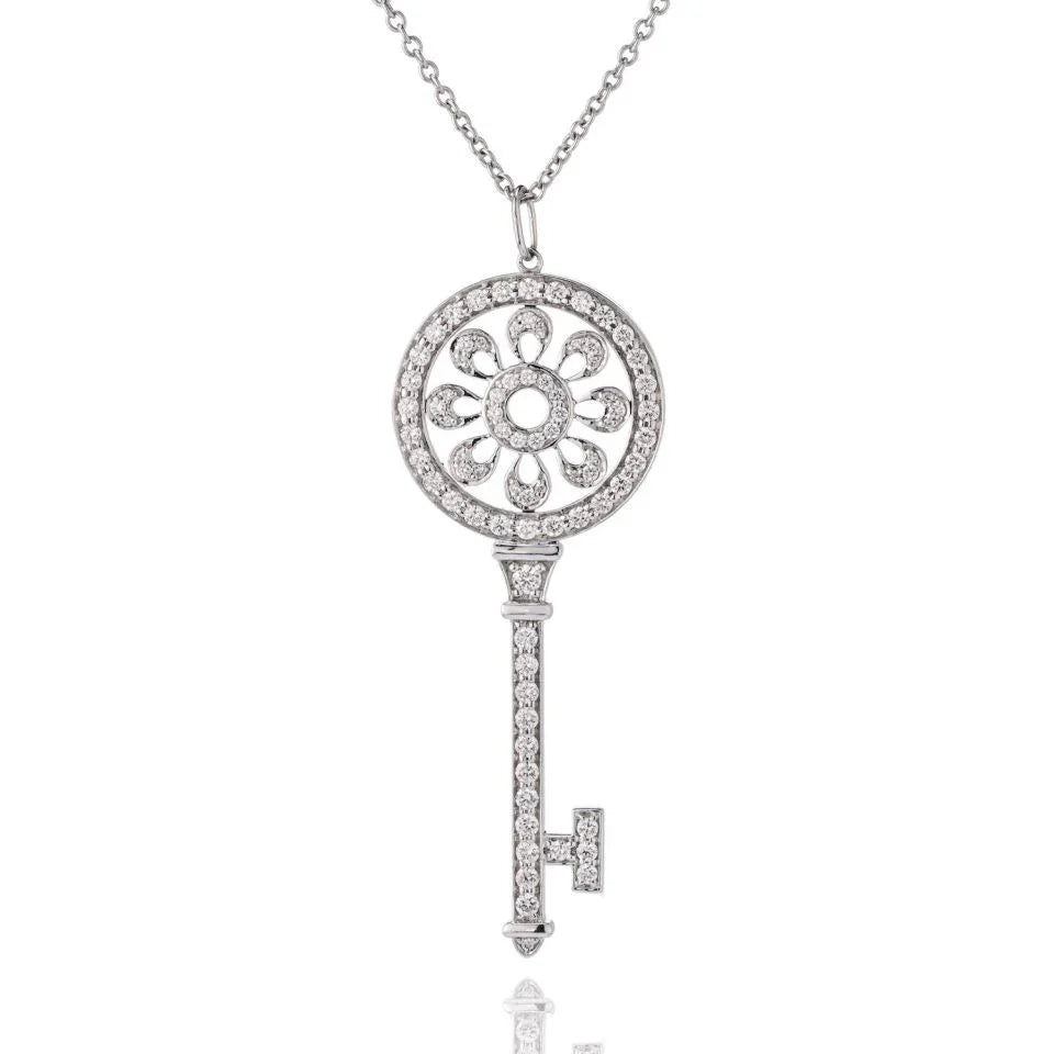 Tiffany & Co. 18K White Gold Diamond Petals Key Pendant — Laura Milman New York