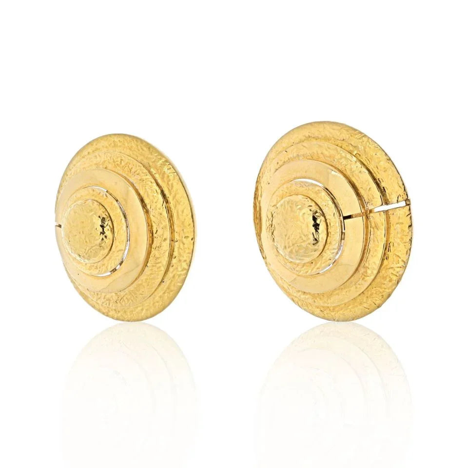 David Webb 18K Yellow Gold Gold Beehive Shield Clip Earrings — view 2 — Laura Milman New York