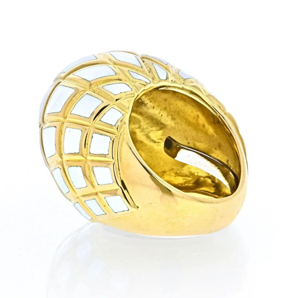 David Webb Platinum & 18K Yellow Gold White Enamel High Dome Ring — view 3 — Laura Milman New York