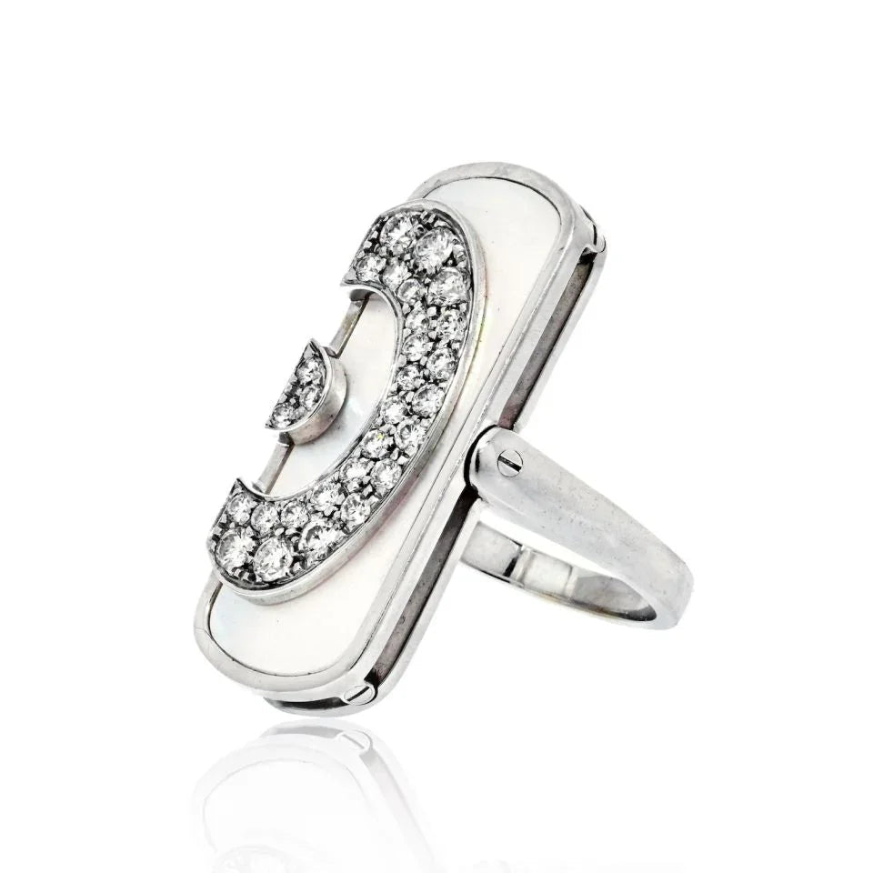Bvlgari 18K White Gold Mother Of Pearl Illusion Diamond Cocktail Ring — view 2 — Laura Milman New York