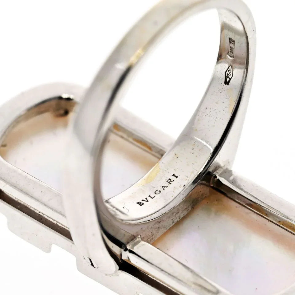 Bvlgari 18K White Gold Mother Of Pearl Illusion Diamond Cocktail Ring — view 5 — Laura Milman New York