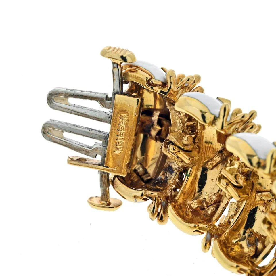 David Webb Platinum & 18K Yellow Gold White Enamel Articulated Bracelet — view 5 — Laura Milman New York