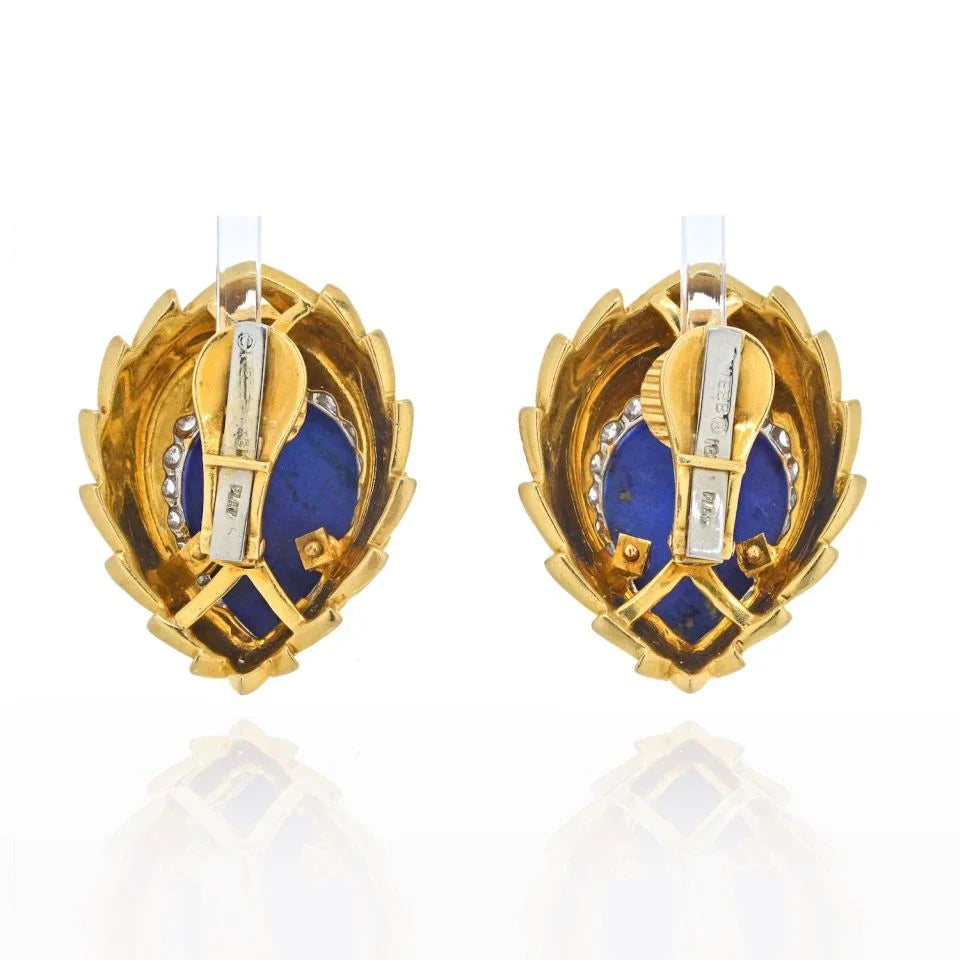 David Webb Blue Lapis, Diamonds And White Enamel Earrings — view 4 — Laura Milman New York