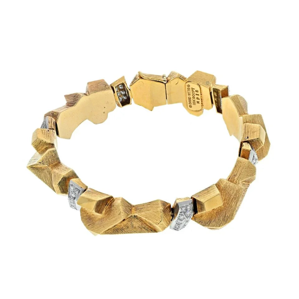 David Webb 18K Yellow Gold Nugget Diamond Articulated Bracelet — view 2 — Laura Milman New York