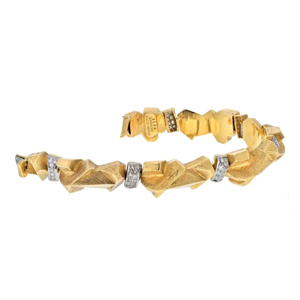 David Webb 18K Yellow Gold Nugget Diamond Articulated Bracelet — view 5 — Laura Milman New York