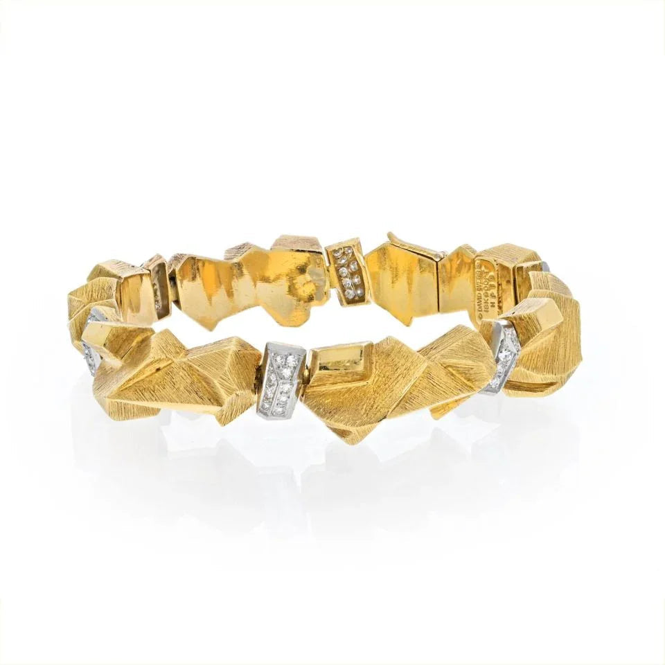 David Webb 18K Yellow Gold Nugget Diamond Articulated Bracelet — Laura Milman New York