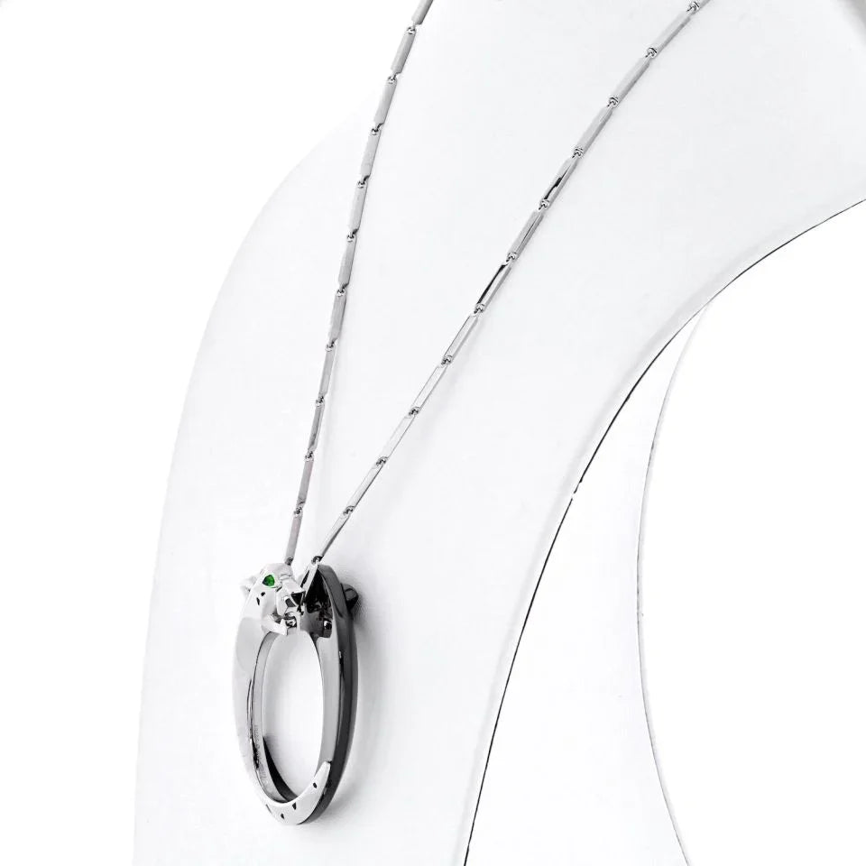 Cartier 18K White Gold Ceramic, Black Ceramic, Panthere Necklace — view 2 — Laura Milman New York