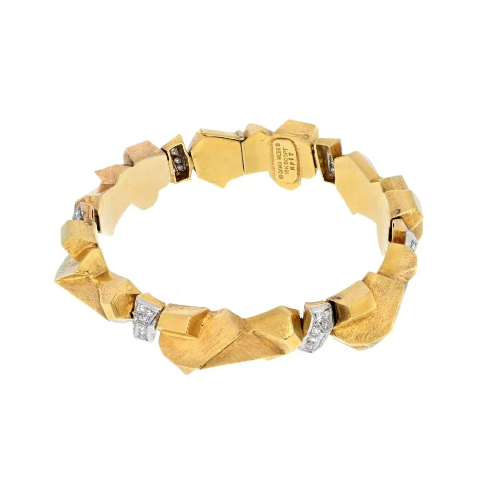 David Webb Platinum & 18K Yellow Gold Textured Nugget Style 1.62cts Bracelet — view 2 — Laura Milman New York