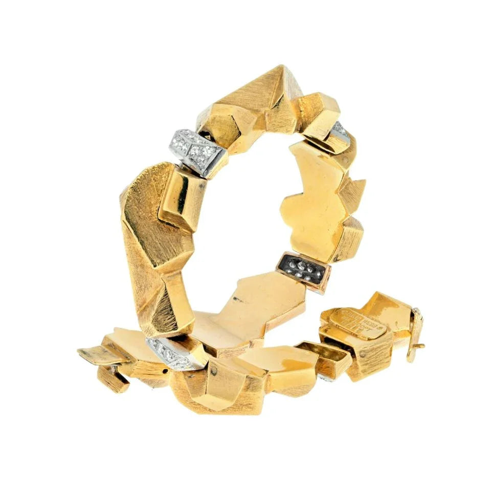 David Webb Platinum & 18K Yellow Gold Textured Nugget Style 1.62cts Bracelet — view 4 — Laura Milman New York