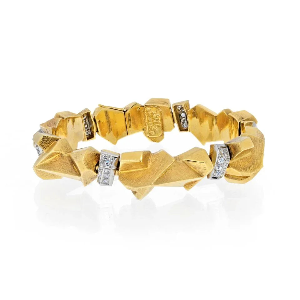 David Webb Platinum & 18K Yellow Gold Textured Nugget Style 1.62cts Bracelet — Laura Milman New York